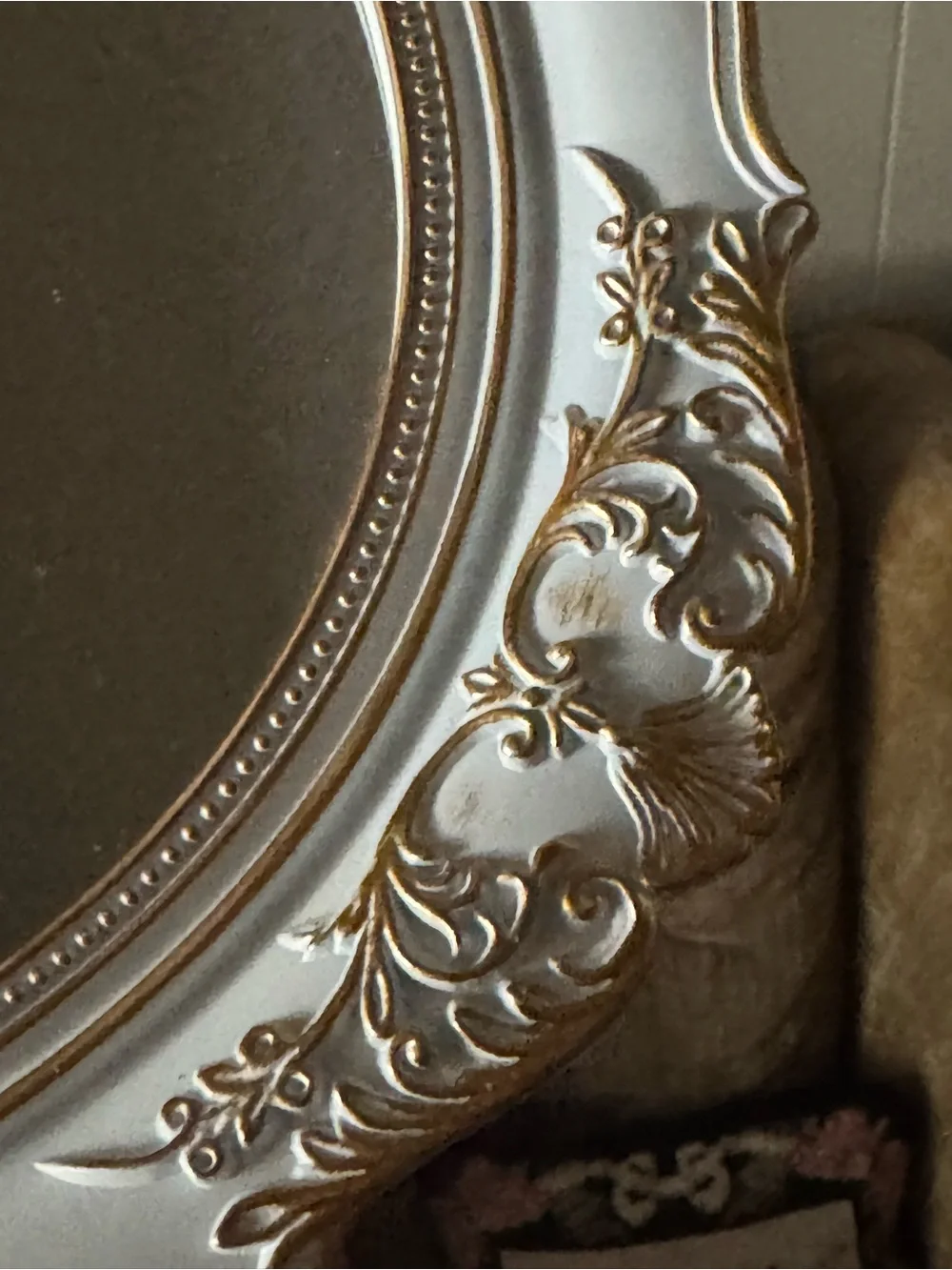 Vintage White and Gold Ornate Oval Wall Mirror